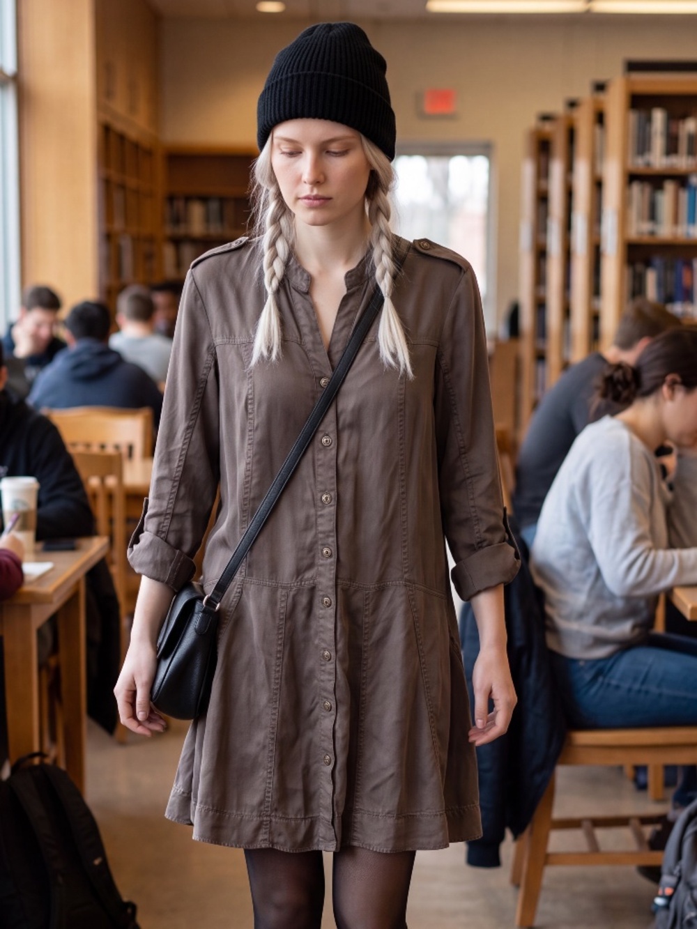 Holding Horses Anthropology khaki lyocell utility military style  xs-s dress nwt